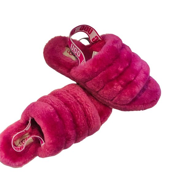 UGG Girls Fluff Yeah Slide Size 4 Pink EUC - Picture 10 of 15
